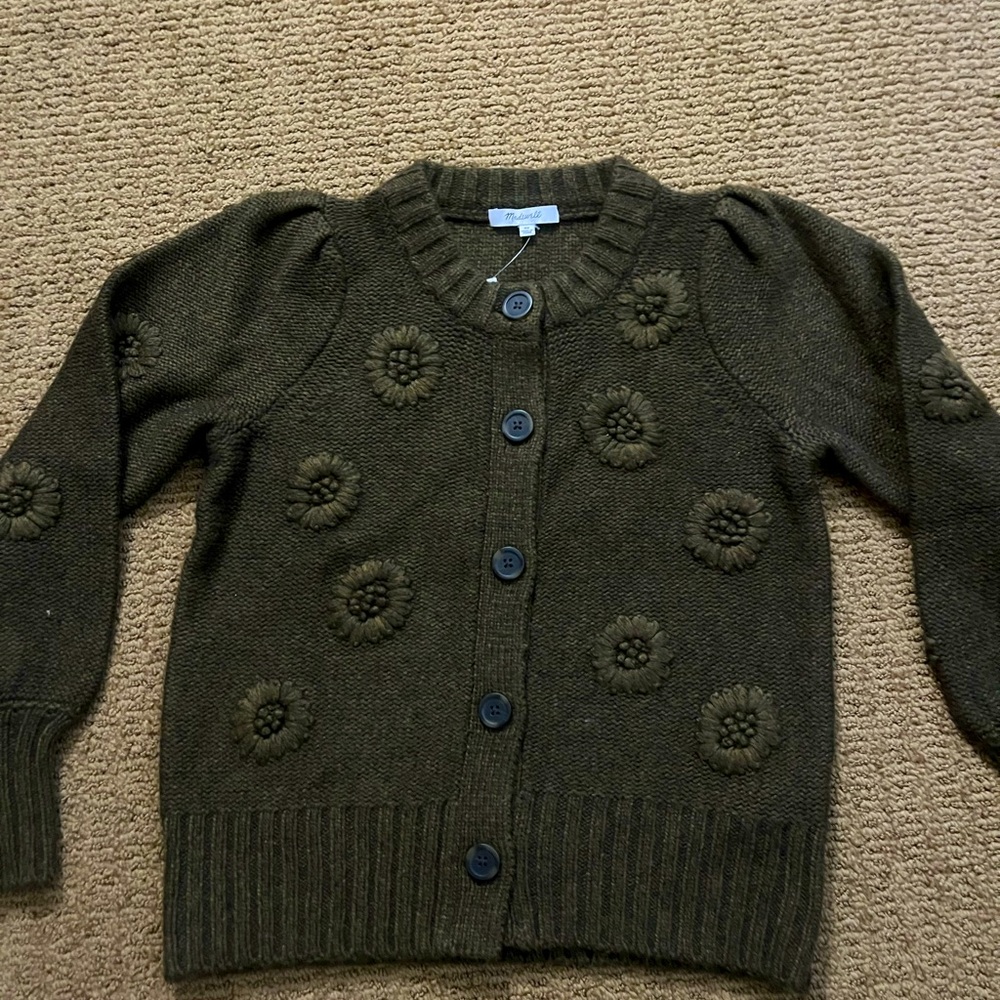 MADEWELL NWT wool/ alpaca blend sweater. Brown with embroidered flowers size XS